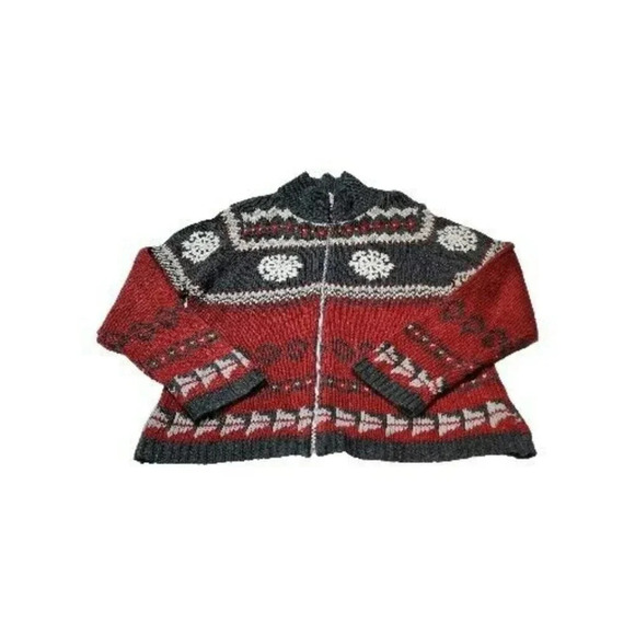 VINTAGE Basic Editions Holiday Cardigan Women XL Wool BLEND Gray Red White SKI - Picture 3 of 9